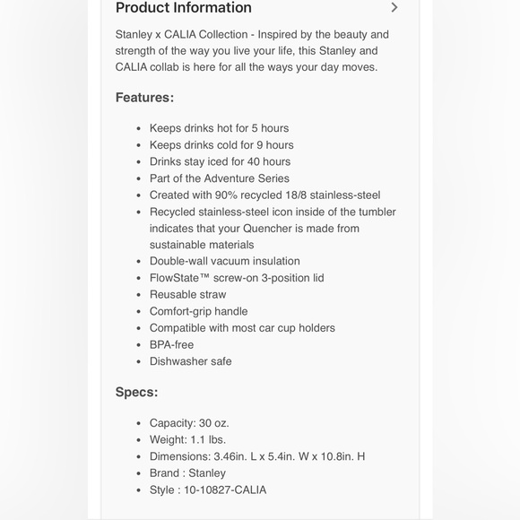 Stanley X CALIA Olive Eden 30 oz. Quencher Flow State Tumbler NWT 🌸🌺🌼🪻🌷 - Picture 4 of 4